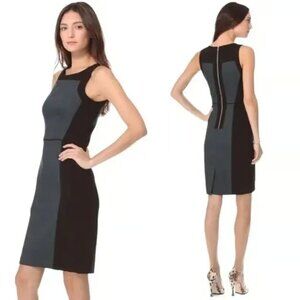 Club Monaco Letitia Green Black Damask Gold Zip Fitted Dress, size 6